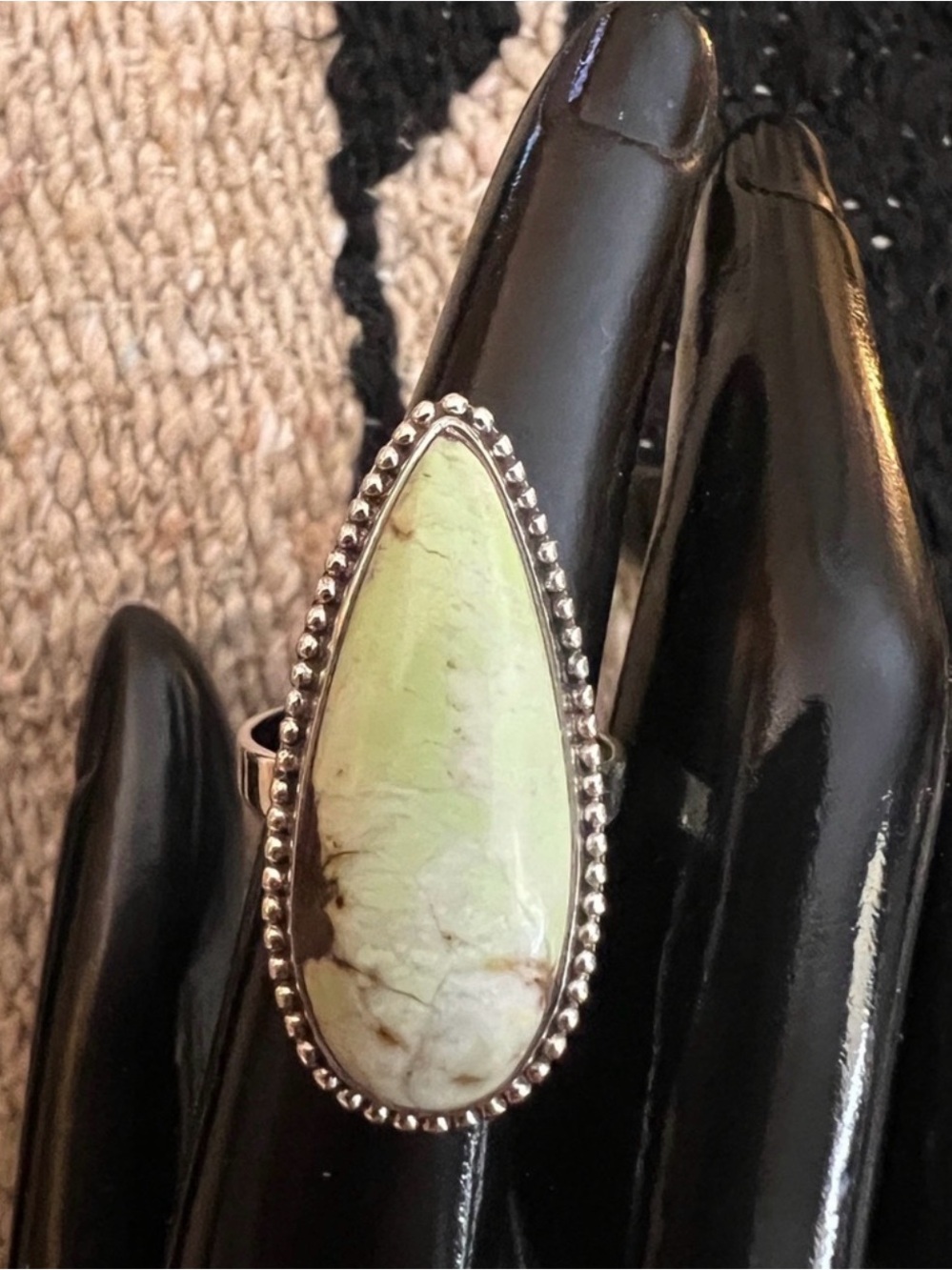 ❤️ Variscite Large Teardrop 925 Navajo Statement 3.3mm Band Ring 8.25 Gm Unisex - Picture 2 of 7